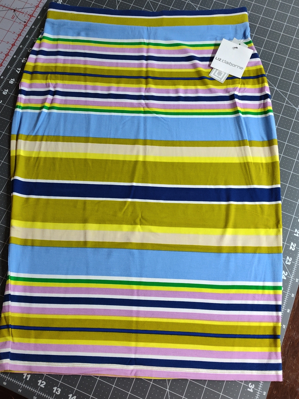 Liz Claiborne Blue, Green, Purple & Yellow Striped Pencil Skirt
